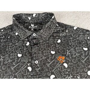 OutWest Golf Polo Shirt XL Black Orange Doctor Medical Physician All Over Print